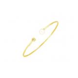 14k Yellow Gold Cuff Bangle with Pearl & Diamond