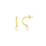 14k Yellow Gold 1" Half Hoop Earrings with Pearls