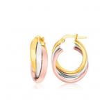 Tri-Color Hoop Earrings 14k Yellow, White, Rose