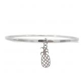 Pineapple Dangle Charm Hammered Silver Bangle