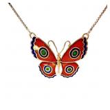 Enamel & 14k Gold Butterfly Pendant Necklace