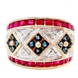 Diamond Ruby Sapphire Wide Band Ring 14k Gold