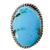 Southwest 9 CT Turquoise Oval Rope Bezel Ring