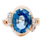 3 CTW Blue Topaz & Diamond Dinner Ring 14k Gold