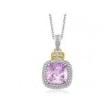 Amethyst and Diamond Accented Cushion Pendant