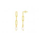 14k Gold Paperclip Chain Link Earrings with Pearls