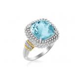 Blue Topaz & Diamond Cushion Ring 18k Size 8 Ring