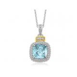 Blue Topaz & Diamond Cushion Pendant 18k