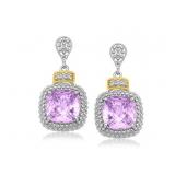 1Cushion Amethyst and Diamond Drop Earrings in 18k