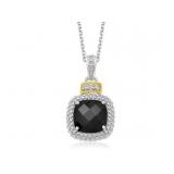 Black Onyx and Diamond Accented Cushion Pendant