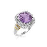 Amethyst & Diamond Cushion Ring in 18k Size 7