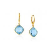 14k Gold & Blue Topaz Cushion Briolette Earrings