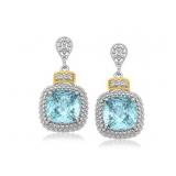 Cushion Sky Blue Topaz and Diamond Earrings 18k