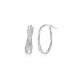 Twist Glitter Center Oval Hoops in 14k White Gold