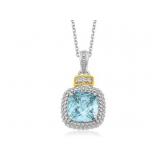 Blue Topaz & Diamond Cushion Pendant 18k