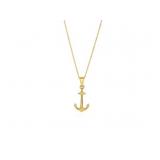 14k Yellow Gold  Anchor Pendant Necklace 18" Chain