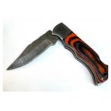 6.6" Damascus Steel & Hardwood Folding Knife