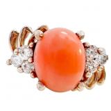 Pink Coral Cocktail Ring 14k Gold