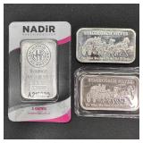 Set of (3) 1 oz .999 Fine Silver Assorted Bars