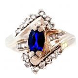 Blue Sapphire & Diamond Dinner Ring 14k Gold