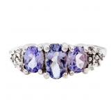 1/2 Carat Tanzanite & Diamond Trilogy Ring 10k WG