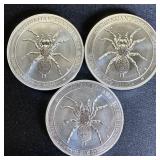 (3) 1 oz 2015 Australia Silver funnel Web Spider