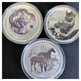 Set of (3) 1 oz .999 Fine Silver Assorted Rounds