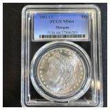 RARE 1881-CC Morgan Silver Dollar PCGS MS64