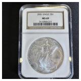 2001 Silver Eagle MS 69 NGC