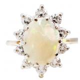 Diamond & Opal Halo Ring 18k Yellow Gold