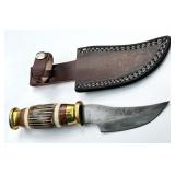 8.3" Damascus & Bone Hunting Knife