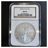 2008 Silver Eagle MS69 NGC