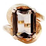 Custom Emerald Cut Smoky Quartz Ring 14k Gold