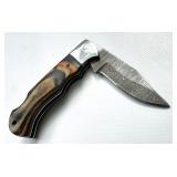 6.75" Damascus Steel & Hardwood Pocket Knife