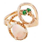 Stunning Opal & Emerald Statement Ring 14k Gold