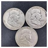 (3) Silver Ben Franklin Half Dollars