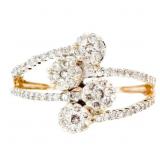 Stacked Diamond Halo Cluster Ring 14k Gold