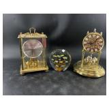 Lot with 2 clocks and a paperweight style glass de