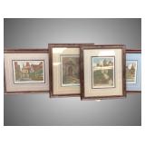 4 Antique German lithographs double matted and fra