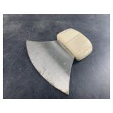 Old ivory handled ulu knife with a recycled steel
