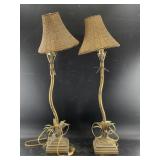 Pair of table lamps resembling bamboo shoots, with