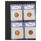 4 Graded wheat cents by UNC: all grades are MS67RD
