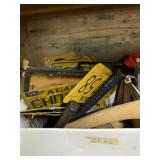 Large lot with assorted hand tools, license plates