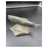 Soapstone carving stream salmon, 7" long with a sl