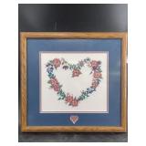 Double matted and framed Needlepoint heart shaped,