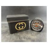 Lot of 2: Harley Davidson alarm clock and a Gucci