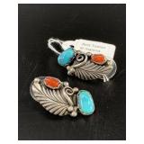 Pair of sterling silver Navajo earrings with turqu