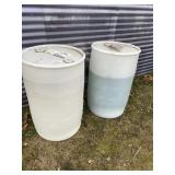 Lot of 2 plastic barrels with leather/glass cleane