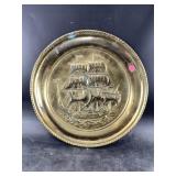 Decorative brass wall hanging plate, 17" diameter