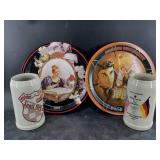 Lot with two large pottery style mugs, and an Indi